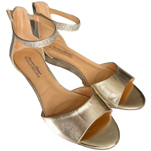 Badgley Mischka American Glamour Vegan Special Occasion Low Wedges - Gold - 9 - Picture 1 of 12